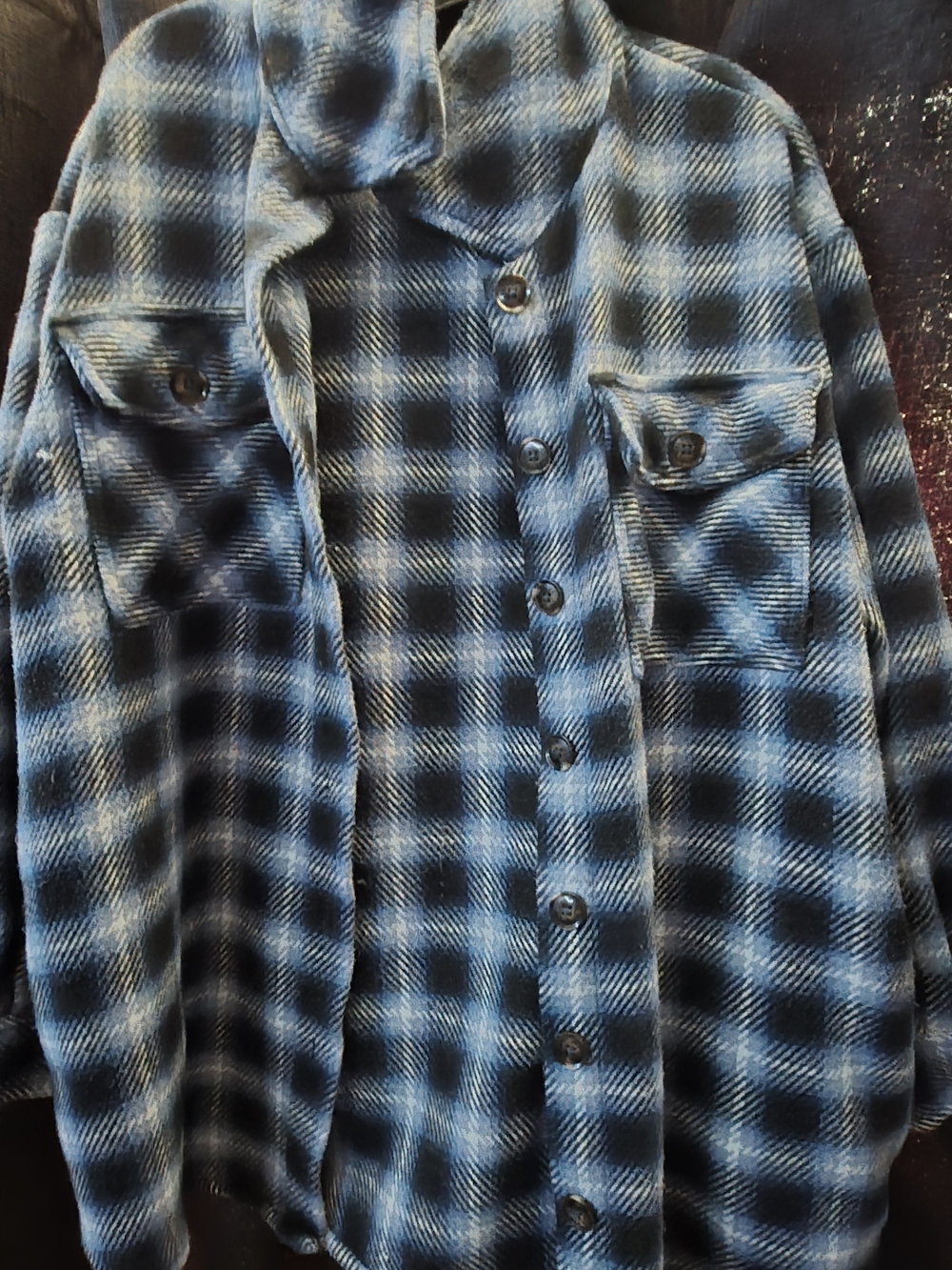 Blue and Black Plaid Button-Up Coat